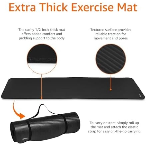 Extra Thick Exercise Mat with Carrying Strap - Image 4