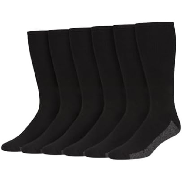 Hanes Men's 6 Pack Big and Tall Crew Sport Cut Sock with Fresh Iq, Black