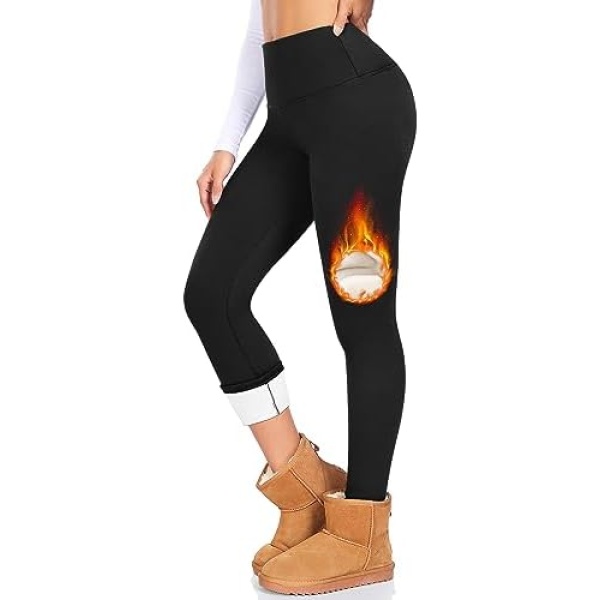 DHSO Women's Fleece Lined Leggings Winter Warm Workout Tights High Waisted Thick