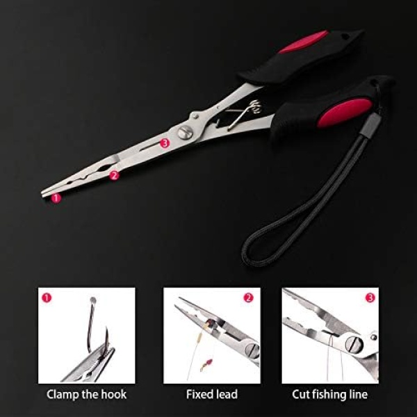 Fishing Pliers Stainless Steel Hook Remover Braid Cutter Rustproof Saltwater Split Ring - Image 4