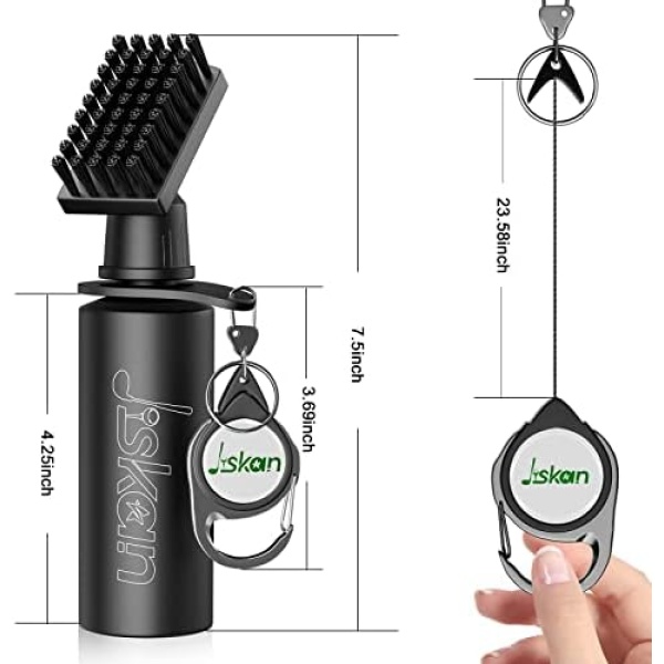 Jiskan Pro Golf Club Brush Cleaner with Retainer Clip and Squeeze Water Bottle - Image 3