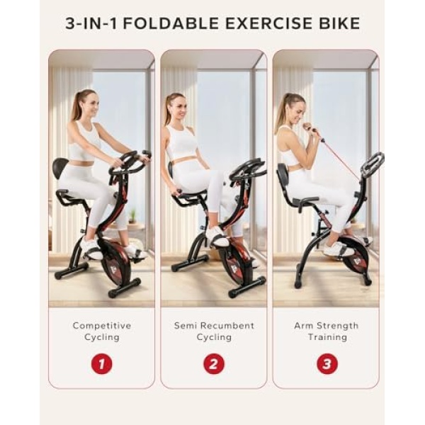 HAPBEAR Folding Exercise Bike, 3 in 1 Mode Magnetic Foldable Stationary Bike - Image 2