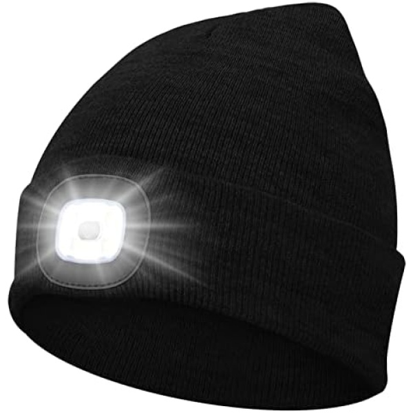 Beanie Hat with Light Headlight Hats LED USB Rechargeable Torch Cap Headlamp