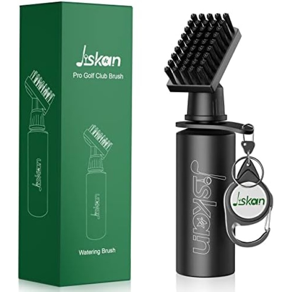 Jiskan Pro Golf Club Brush Cleaner with Retainer Clip and Squeeze Water Bottle