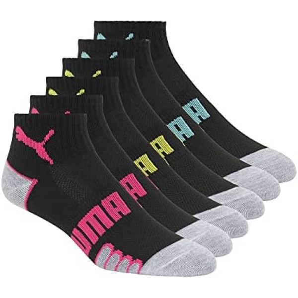 PUMA womens 6 Pack Quarter Crew Socks