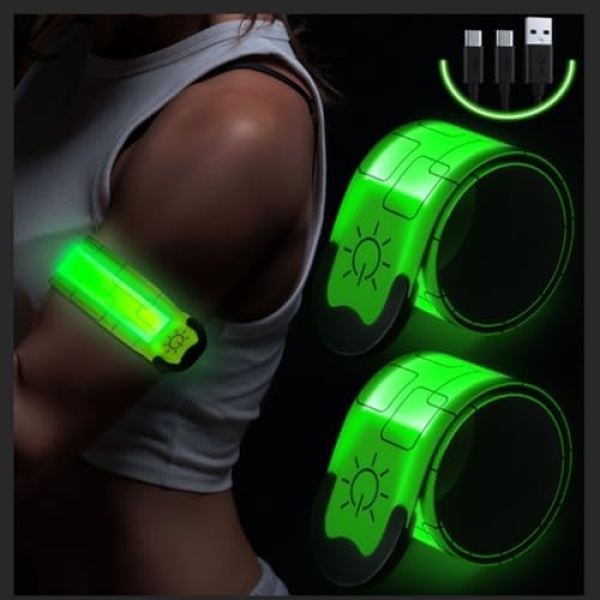 Running Lights for Runners(2 Pack), LED Armbands for Running, USB Rechargeable