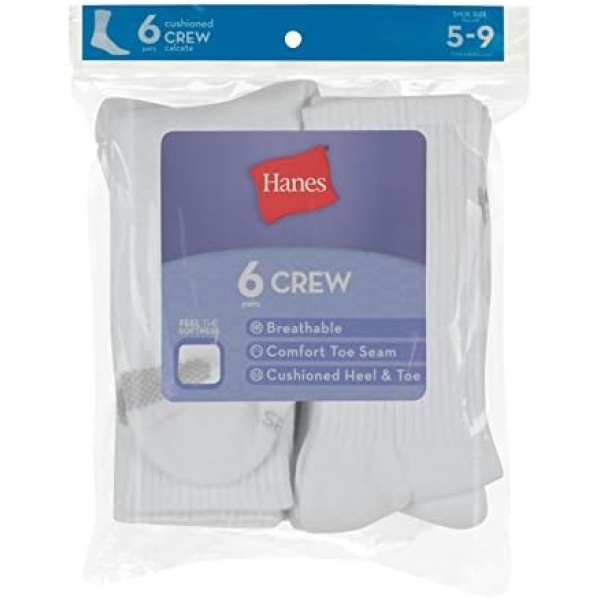 Hanes womens Plush Comfort Toe Seem Crew Sock 6-pack - Image 3