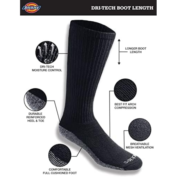 Dickies Men's Multi-Pack Dri-tech Moisture Control Boot-Length Socks - Image 2