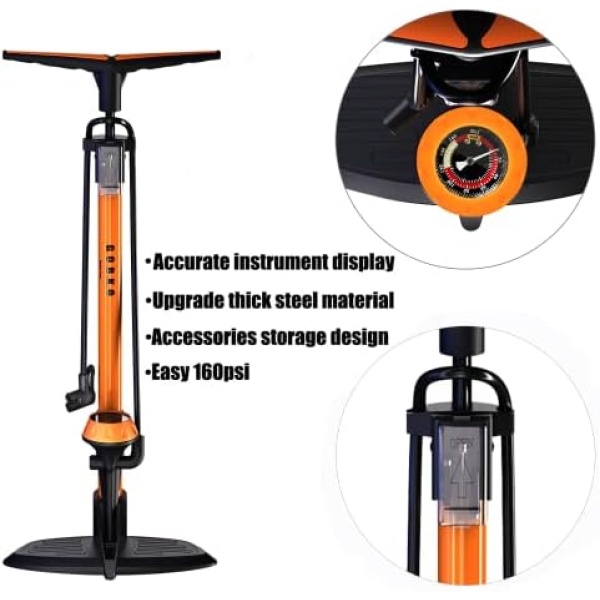 GOBKO Bike Floor Pump with Gauge,Floor Bicycle Pump - Image 4