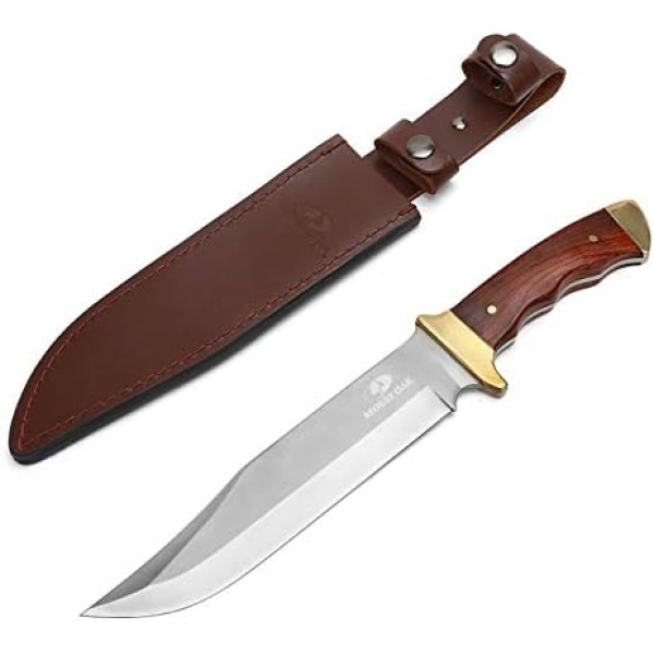 MOSSY OAK 14-inch Bowie Knife, Full-tang Fixed Blade Wood Handle