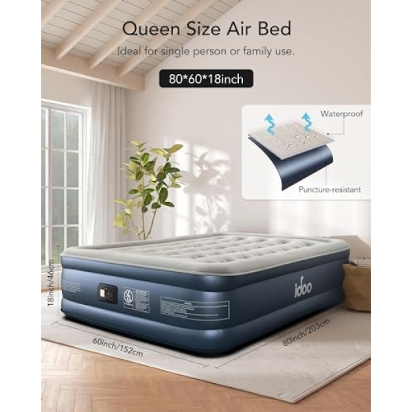 iDOO Luxury Air Mattress Queen with Built in Pump, Double Inflatable Mattress - Image 6