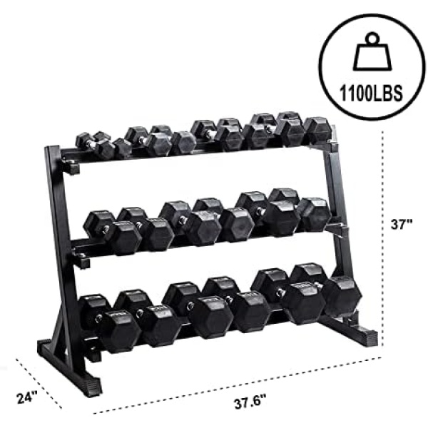 3-Tier Dumbbell Rack Stand Only, Weight Rack for Dumbbells Heavy-Duty Home - Image 2