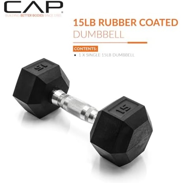 CAP 15 LB Coated Hex Dumbbell Weight, New Edition - Image 2