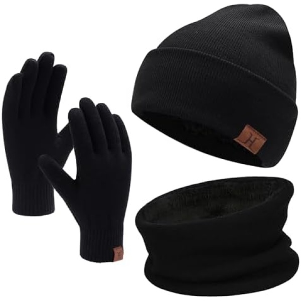 Mens Womens Beanie Hat Scarf Touchscreen Gloves Warm Knit Beanie Gloves Neck