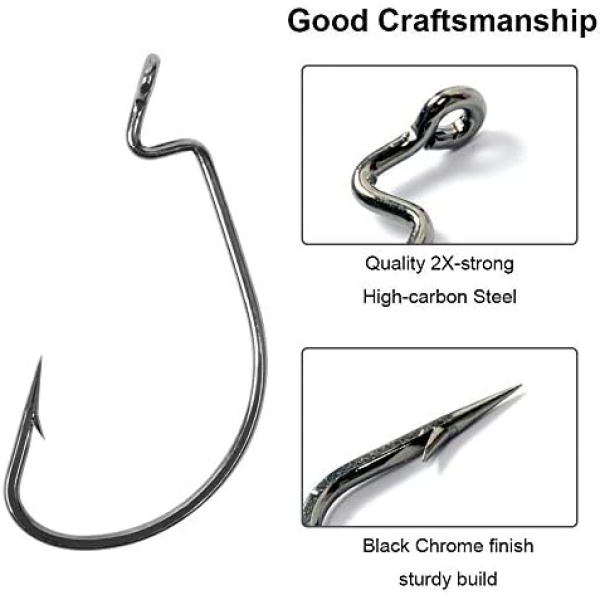 UCEC Fishing Hooks, 100pcs/box Offset Wide Gap 2X Strong Worm - Image 4