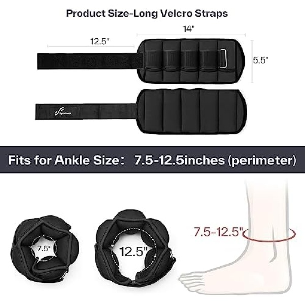 Sportneer Adjustable Ankle Weights 1 Pair 2 4 6 8 10 Lbs Leg Weight Straps - Image 5