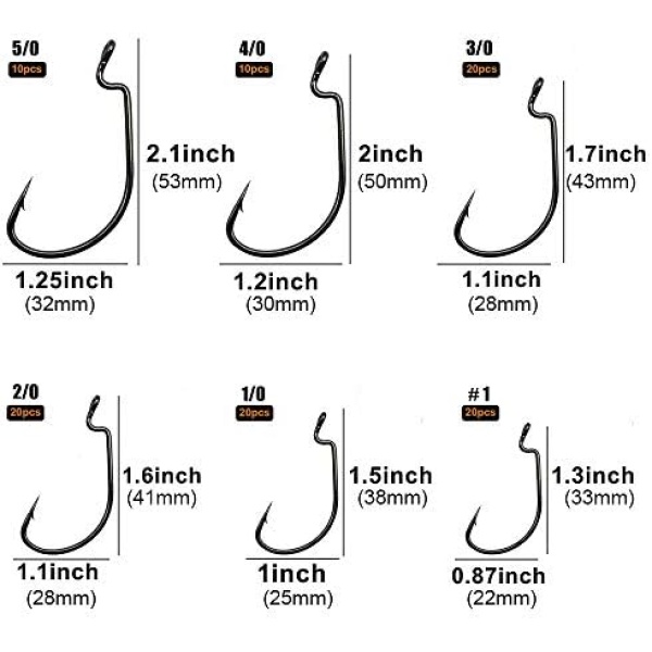 UCEC Fishing Hooks, 100pcs/box Offset Wide Gap 2X Strong Worm - Image 5