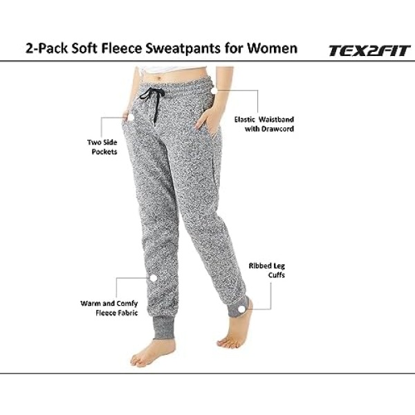 TEX2FIT 2-Pack Joggers for Women with Side Pockets, Rib Cuff Bottoms - Image 2