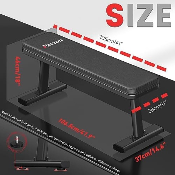 PASYOU Flat Weight Bench,Flat Workout Bench Press with Max Load 1450LBS/660KG - Image 6