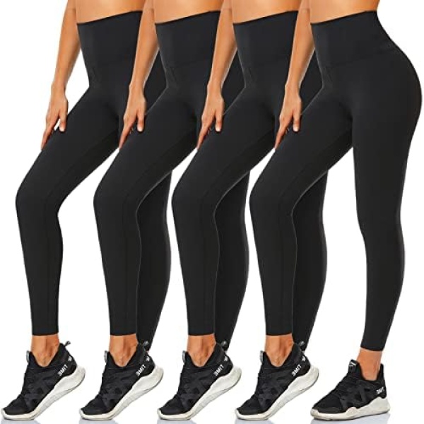 FULLSOFT 4 Pack Leggings for Women-No See-Through High Waisted Tummy Control