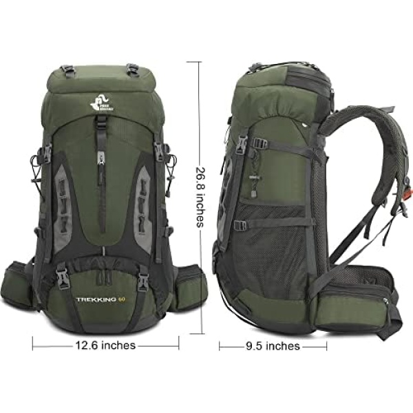 Bseash 60L Waterproof Hiking Camping Backpack with Rain Cover - Image 2