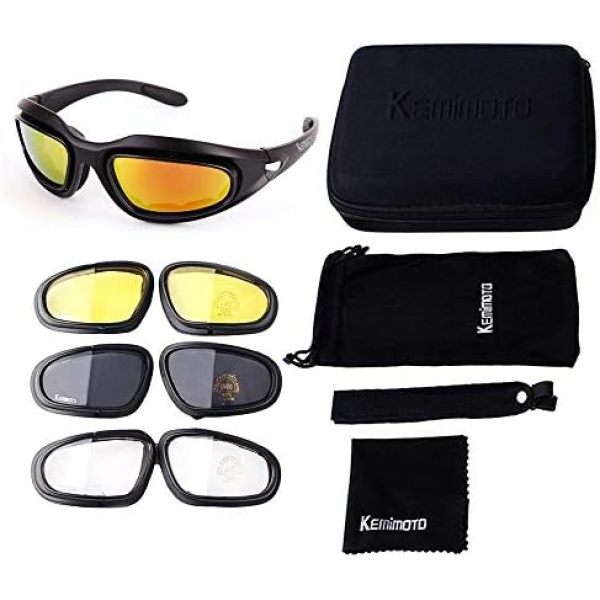 kemimoto Polarized Motorcycle Glasses, Riding Goggles with 4 Lens Kit for Outdoor