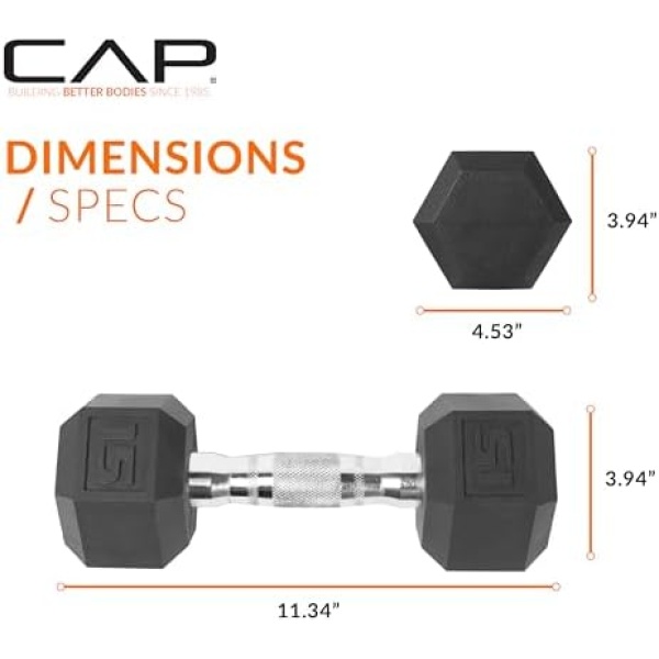 CAP 15 LB Coated Hex Dumbbell Weight, New Edition - Image 4