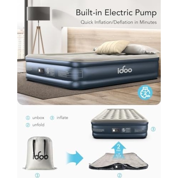 iDOO Luxury Air Mattress Queen with Built in Pump, Double Inflatable Mattress - Image 3