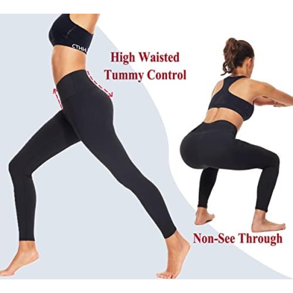 CTHH 4 Pack Leggings for Women-High Waisted Non See-Through Yoga Pants Tummy - Image 6