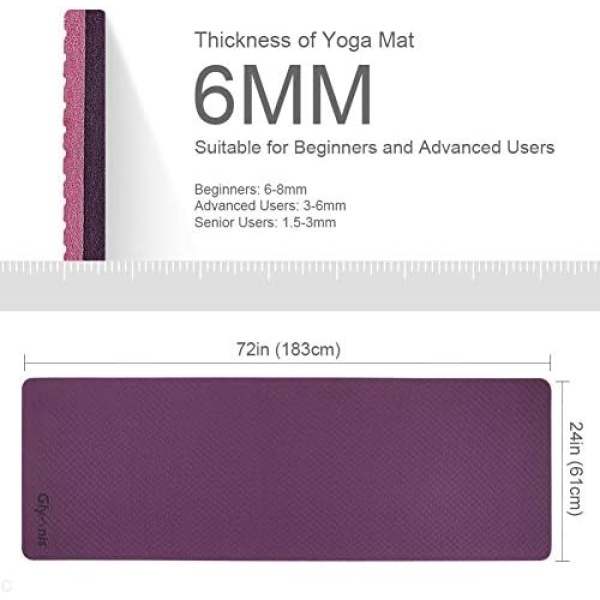 Glymnis Yoga Mat Exercise Mat Thick Non Slip Pilates Mat, Anti Tear Durable - Image 5