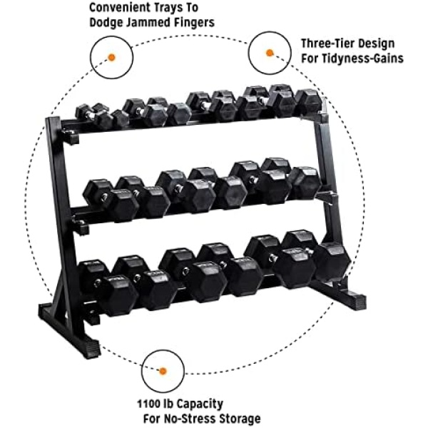 3-Tier Dumbbell Rack Stand Only, Weight Rack for Dumbbells Heavy-Duty Home - Image 3