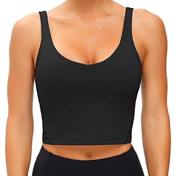 Wjustforu Women Sports Bra Yoga Tank Longline Padded Workout Crop Tank Top