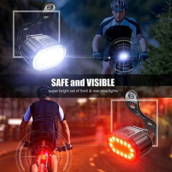 USB Rechargeable Bike Lights Set, Super Bright 2 LED Front and Back Rear Bicycle Light - Image 6