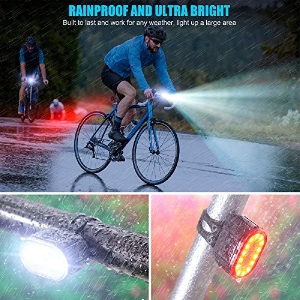 USB Rechargeable Bike Lights Set, Super Bright 2 LED Front and Back Rear Bicycle Light - Image 5