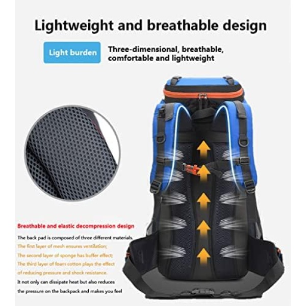 Bseash 60L Waterproof Hiking Camping Backpack with Rain Cover - Image 4