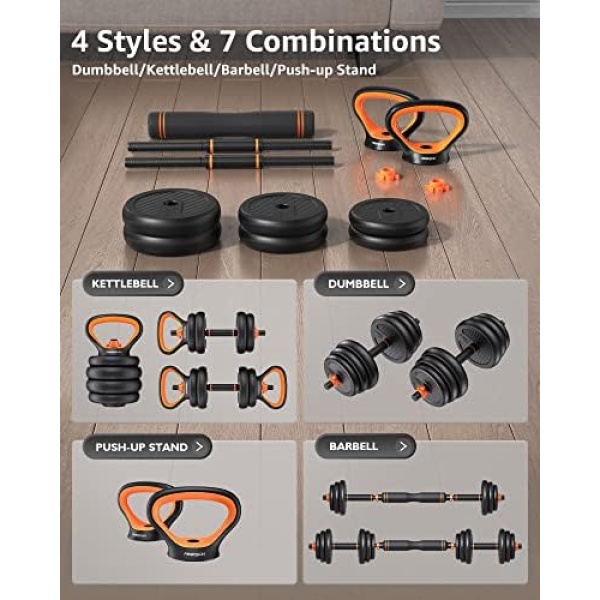 FEIERDUN Adjustable Dumbbells, 30/40/50/70/90lbs Free Weight Set with Connector - Image 2