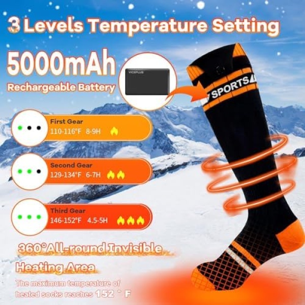 Heated Socks for Men Women Electric Heated Socks 5000mAh Rechargeable Battery - Image 3