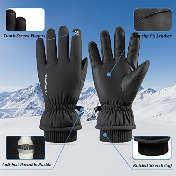 Winter Ski Gloves, Waterproof Thermal Snow Gloves for Men Women - Image 3