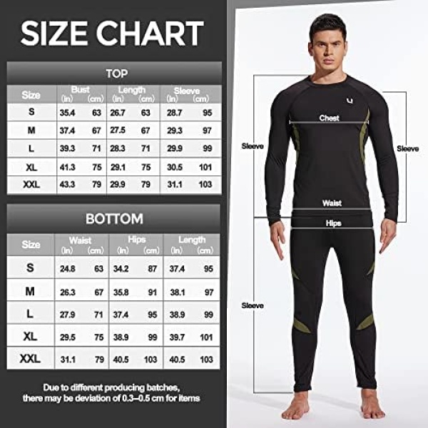 YESURPRISE Men's Thermal Underwear Sets Top & Long Johns Fleece Sweat Quick - Image 5