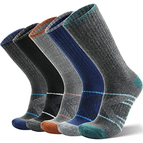 Merino Wool Hiking Socks 5 Pairs for Men & Women Thermal Winter Warm Moisture