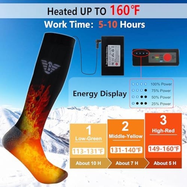 Heated Socks for Men Women - 160℉ / Work 5-10 H 7.4V Heating Socks Rechargeable - Image 3