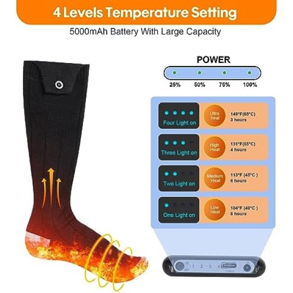 Heated Socks, Heated Socks for Women Men, 5000mAh Rechargeable Electric Heated - Image 2