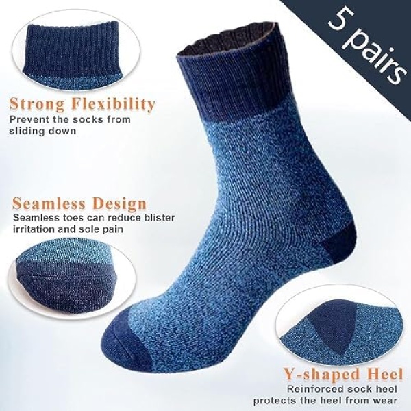 VoJoPi Men Wool Socks 5 Pairs,Size 7-12, Thick and Warm Winter Thermal Socks - Image 4