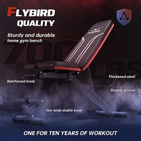 FLYBIRD Adjustable Weight Bench Workout Bench for Home Gym, 15 Degree Decline - Image 2