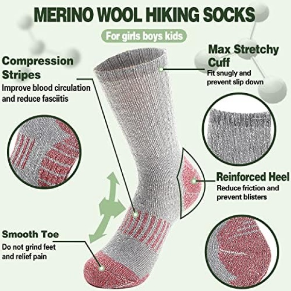 Sandsuced Kids Merino Wool Hiking Socks Boys Teen Winter Thermal Cozy Warm Thick - Image 3