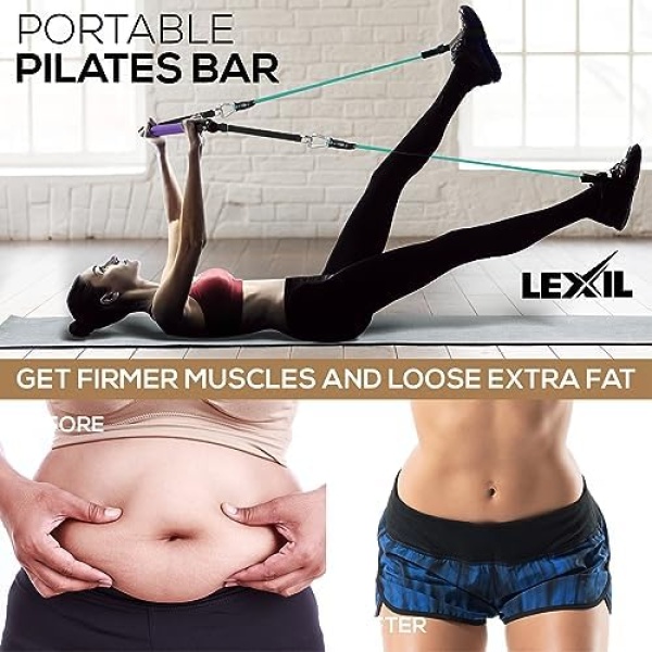 LEXIL Portable Pilates Bar Exercise Kit-Stackable 3 Pairs of Resistance Bands - Image 3