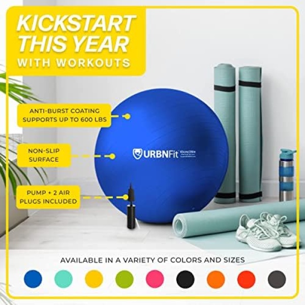 URBNFIT Exercise Ball - Yoga Ball in Multiple Sizes for Workout, Pregnancy - Image 2