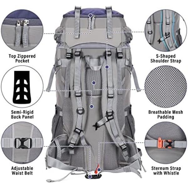 HOMIEE 50-60L Hiking Travel Camping Backpack for Outdoor, Waterproof Lightweight - Image 5