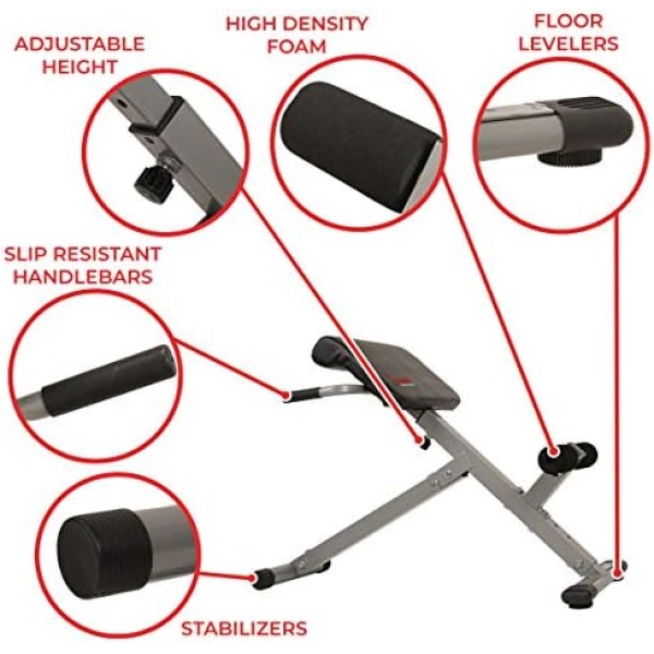 Sunny Health & Fitness Hyperextension Roman Chair Ab Workouts Sit Up Gym Bench - Image 3