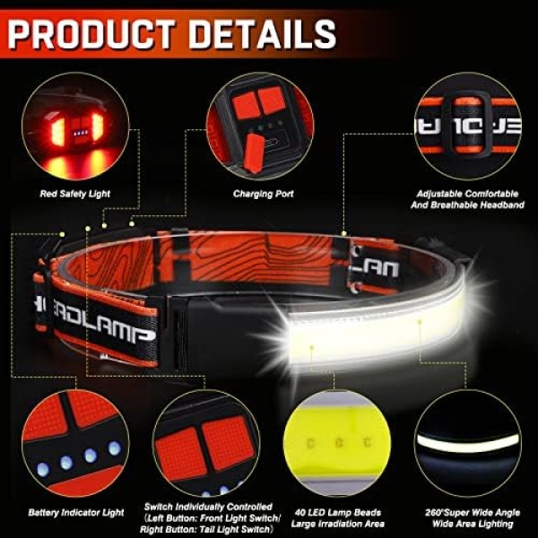 Headlamp Rechargeable 2 Packs,1500 Lumen 6 Modes LED Headlamp - Image 6